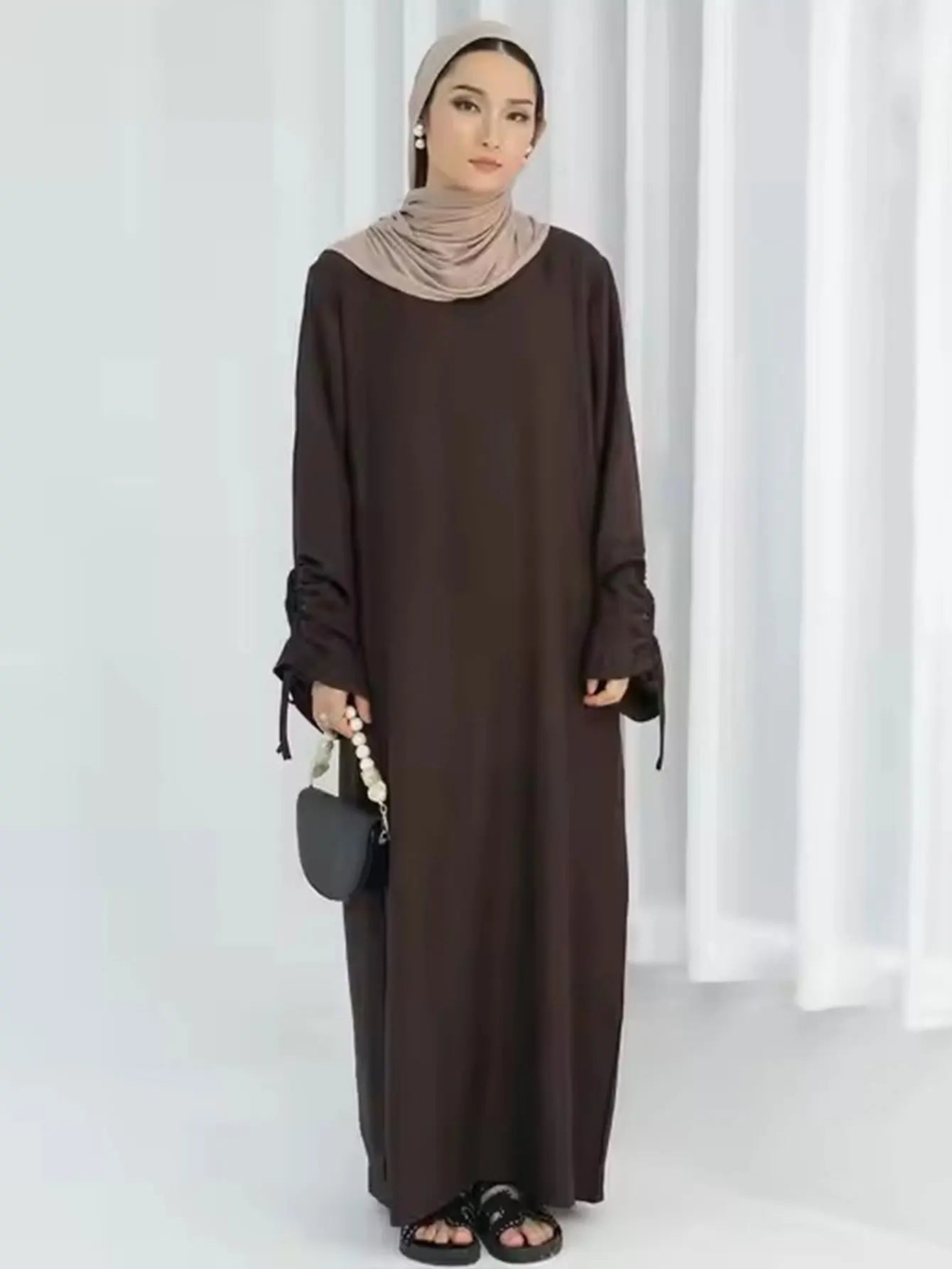 Islamic Modest Dress for Women Abaya Lace-up Sleeve Morocco Casual Ramadan Vestidos Prayer Kaftan Dubai Muslim Long Robe