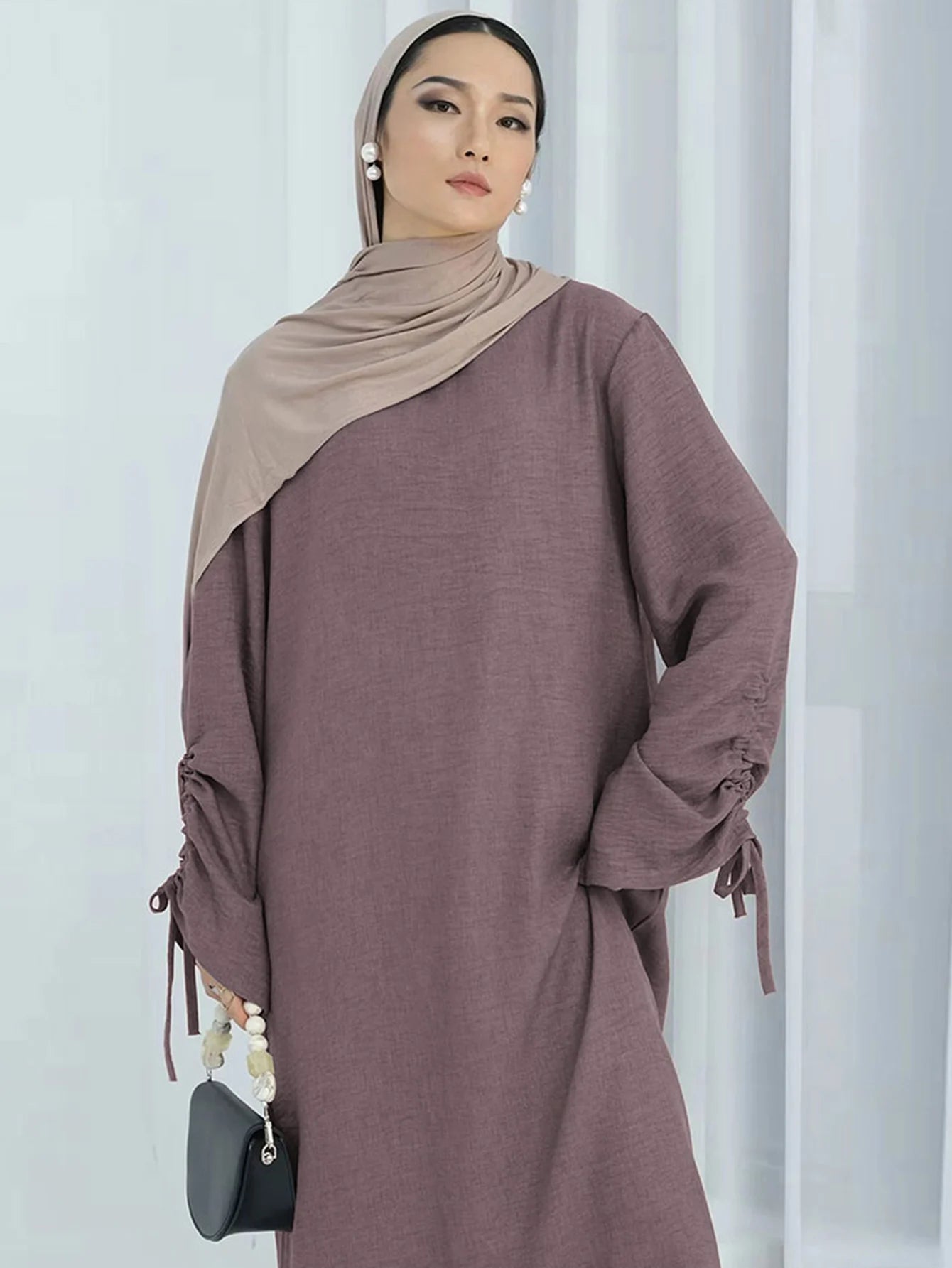 Islamic Modest Dress for Women Abaya Lace-up Sleeve Morocco Casual Ramadan Vestidos Prayer Kaftan Dubai Muslim Long Robe