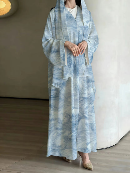 No headscarf; women's fashion Middle East Muslim tie-dye print spring and summer leisure long-sleeved coat robe elegant dress