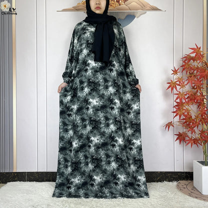 New Muslim Abayas Ramadan For Women Long Sleeves Dress Dubai Islam Loose Cotton Prayer Garment African Abaya Dress Connect Hijab