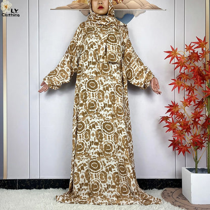 New Muslim Abayas Ramadan For Women Long Sleeves Dress Dubai Islam Loose Cotton Prayer Garment African Abaya Dress Connect Hijab