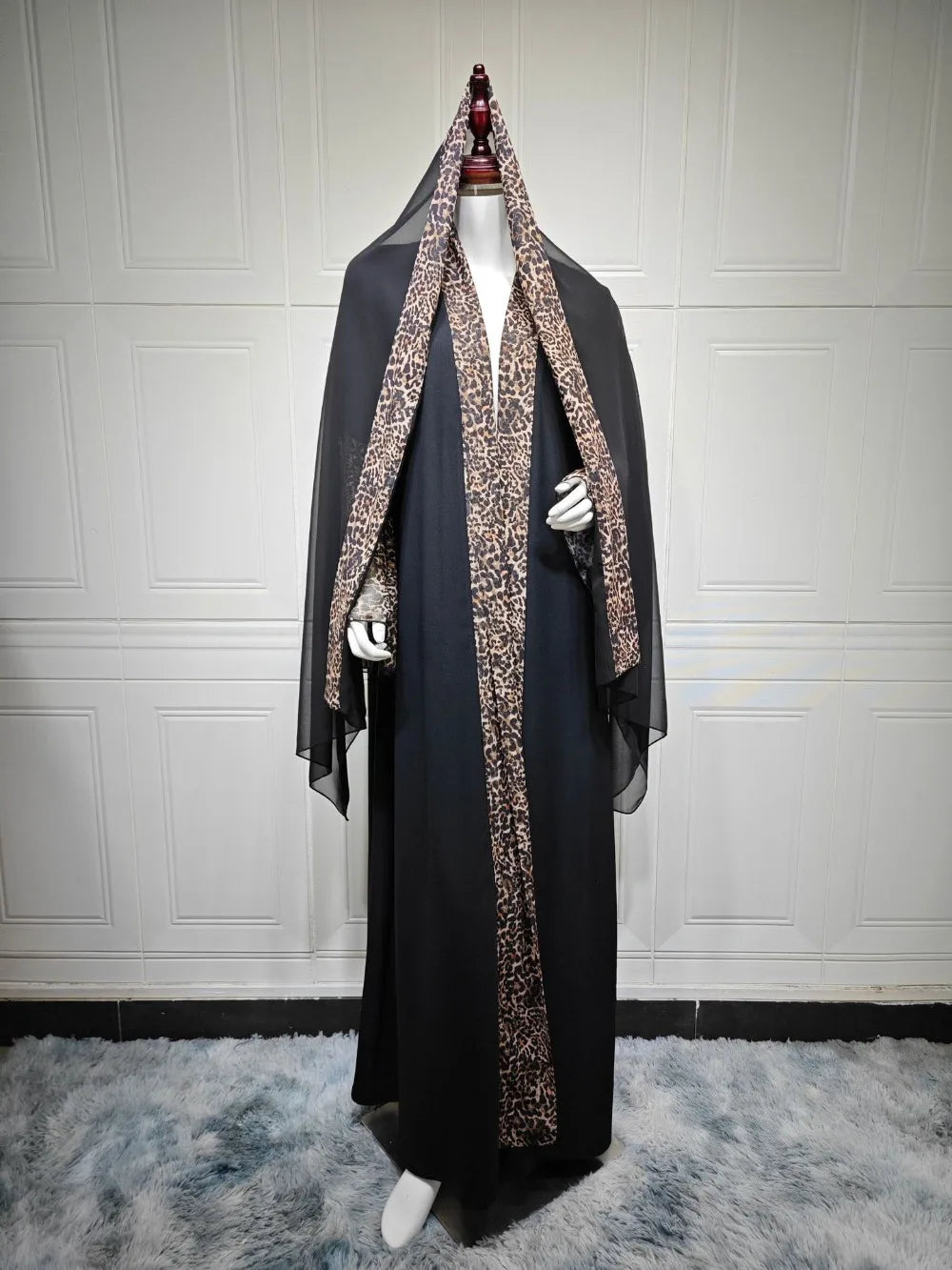 Eid Women Muslim Abaya Leopard Cardigan with Scarf Dress 2025 Vestidos Largos Caftan Robe Jalabiya Ramadan Morocco Dubai Kaftan