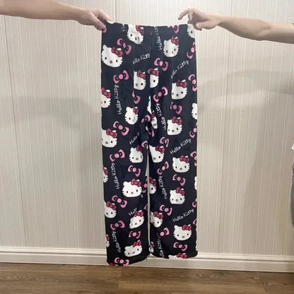 Christmas Sanrio Hello Kitty Pajamas Halloween Flannel Fashion Trouserswomen Kawaii Woolen Anime Cartoon Casual Home Pant Autumn