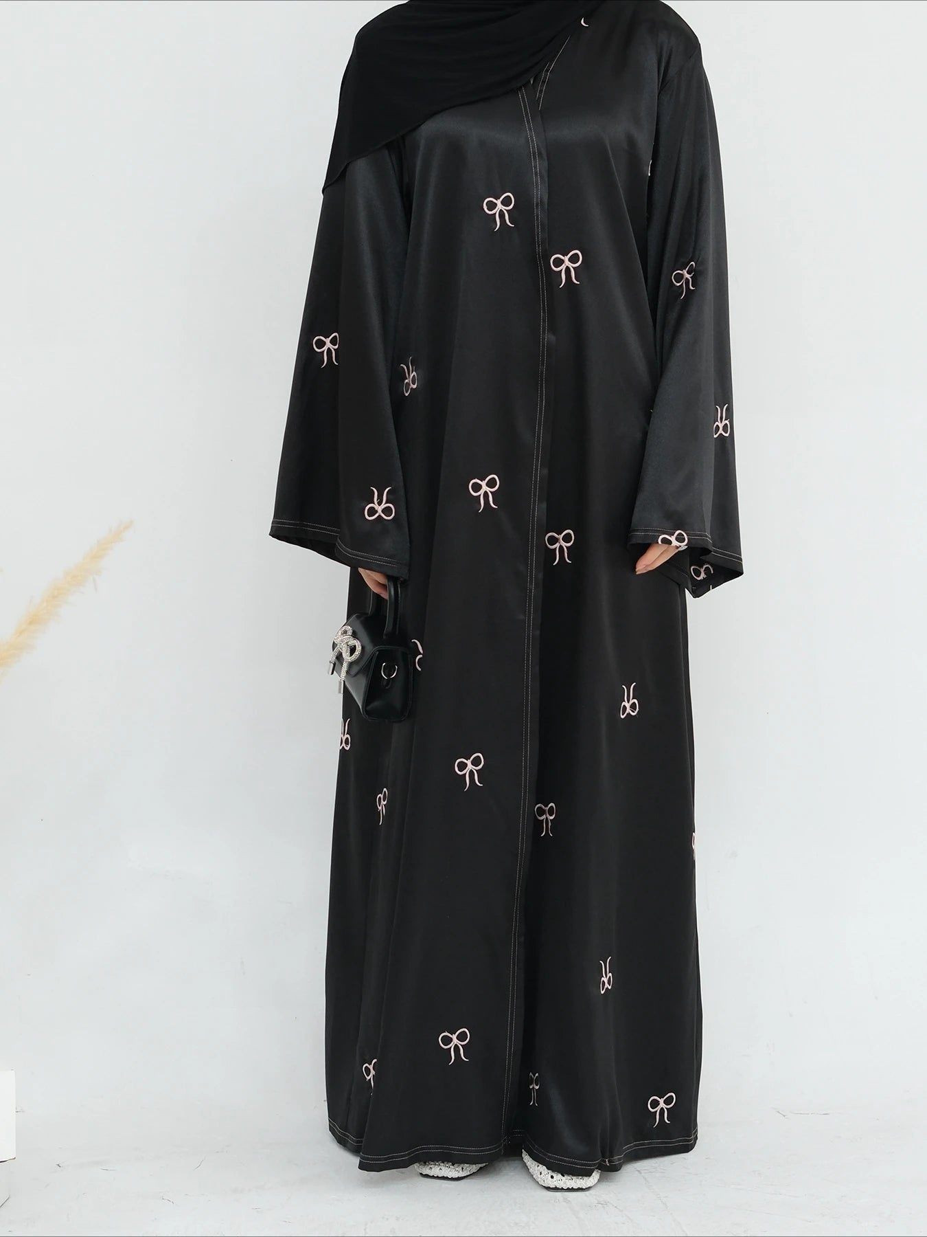 Eid Muslim Open Abaya for Women Cardigan Robe Long Dresses Bow Embroidery Ramadan Vestidos Morocco Dubai Abayas Kaftan Jalabiya