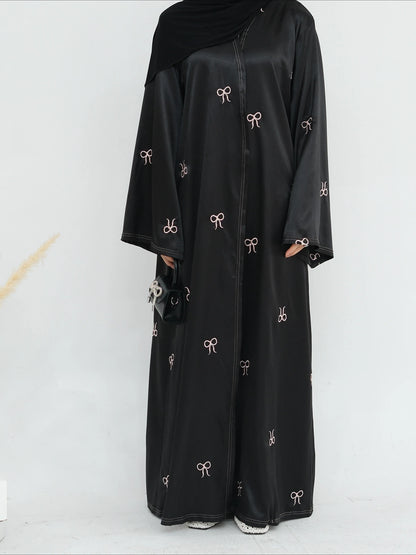 Eid Muslim Open Abaya for Women Cardigan Robe Long Dresses Bow Embroidery Ramadan Vestidos Morocco Dubai Abayas Kaftan Jalabiya