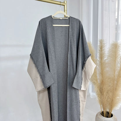 Open Abaya Kimono Luxury Two Tone Frayed Muslim Hijab Dress Abayas for Women Dubai 2025 Ramadan Turkish Islamic Clothing Kaftan