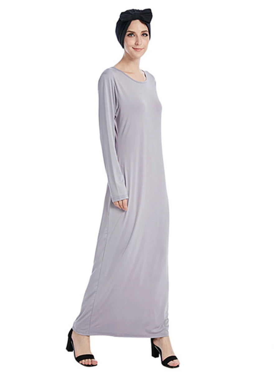 Siskakia Muslim Solid Casual Under Dress For Women Saudi African Abayas Long Sleeve Moroccan Kaftan Turkish Islamic Clothing