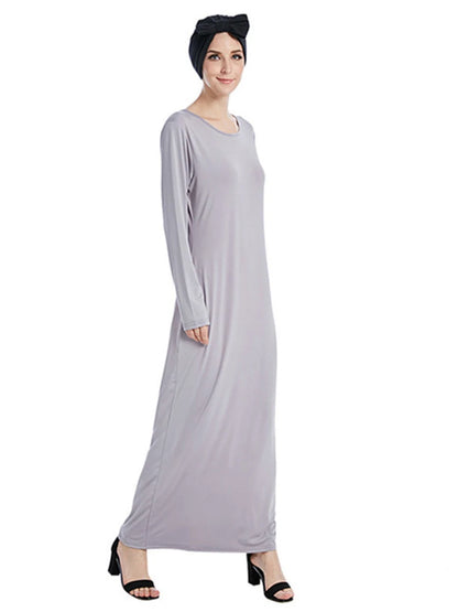 Siskakia Muslim Solid Casual Under Dress For Women Saudi African Abayas Long Sleeve Moroccan Kaftan Turkish Islamic Clothing