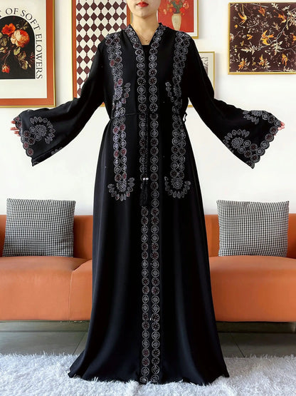 2025 Women Elegant Party Dress Chiffon Open Zipper Loose Abaya Muslim Women Dress Islamic Clothing Cardigan Abaya Muslim Dress