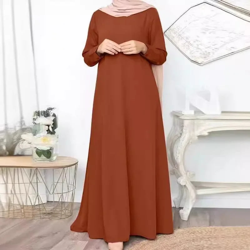 Solid Loose Abaya For Women Casual Elegant Long Sleeve Long Dress Simple Muslim Dress Women Modest Islamic Clothing EID Ramadan