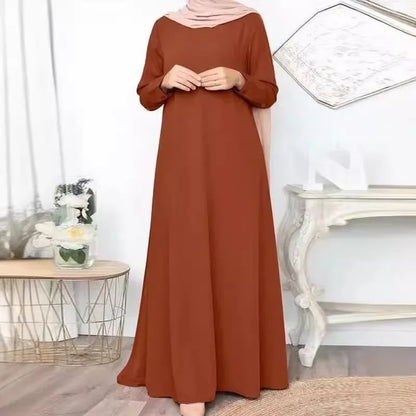 Solid Loose Abaya For Women Casual Elegant Long Sleeve Long Dress Simple Muslim Dress Women Modest Islamic Clothing EID Ramadan