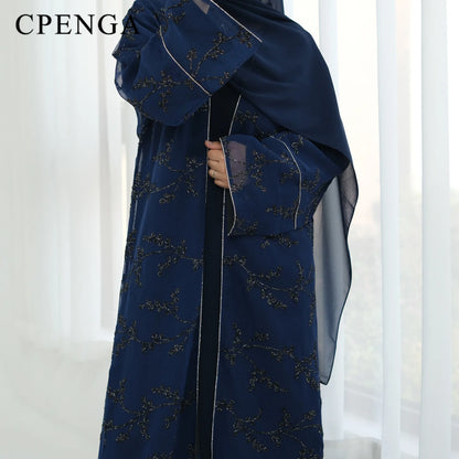 Luxury Embroidered Dubai Abaya Dress with Inner Elegant Arabic Women Party Jalabiya Eid Muslim Church Clothing New Turkey Kaftan