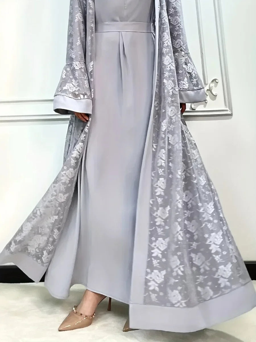 Lace Abaya 2 Piece Set Inner Dress Women Flare Sleeve Long Abayas Kaftan Djellaba Dubai Party Vestidos 2026