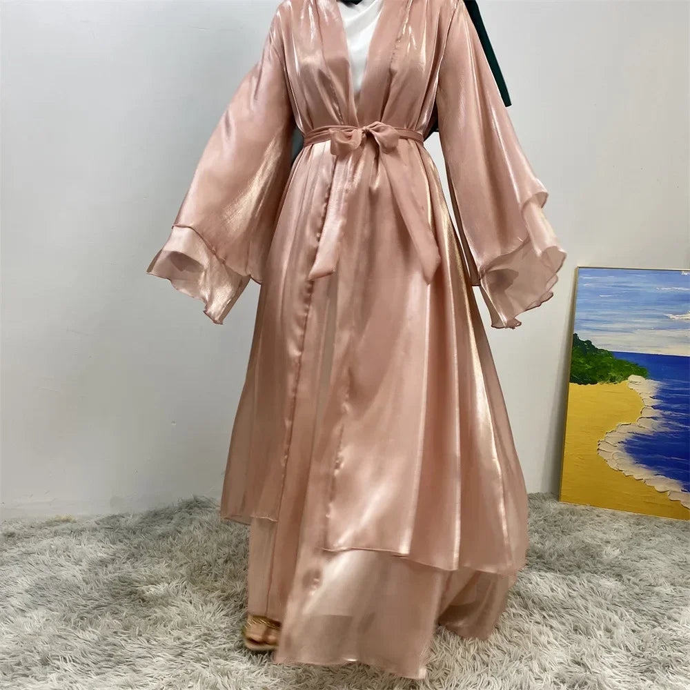 Kimono Abayas for Women Modest Muslim Dress Moroccan Dubai Open Abaya Satin Eid Jalabiya Turkey Kaftan Ramadan Islam Clothing