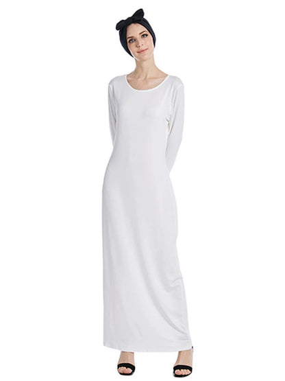 Siskakia Muslim Solid Casual Under Dress For Women Saudi African Abayas Long Sleeve Moroccan Kaftan Turkish Islamic Clothing