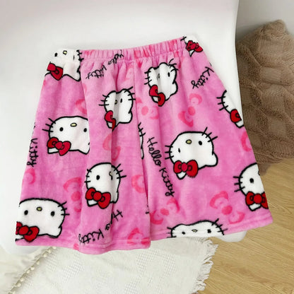 Christmas Sanrio Hello Kitty Pajamas Halloween Flannel Fashion Trouserswomen Kawaii Woolen Anime Cartoon Casual Home Pant Autumn