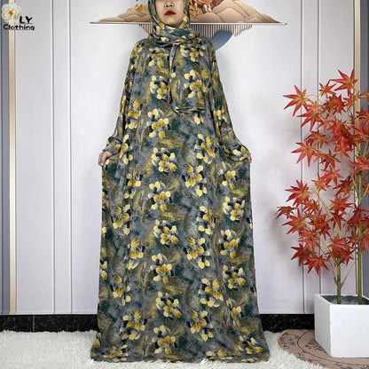 New Muslim Abayas Ramadan For Women Long Sleeves Dress Dubai Islam Loose Cotton Prayer Garment African Abaya Dress Connect Hijab