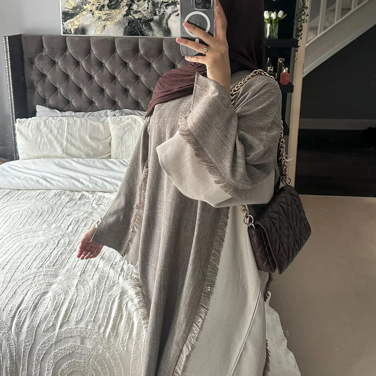 Open Abaya Kimono Luxury Two Tone Frayed Muslim Hijab Dress Abayas for Women Dubai 2025 Ramadan Turkish Islamic Clothing Kaftan