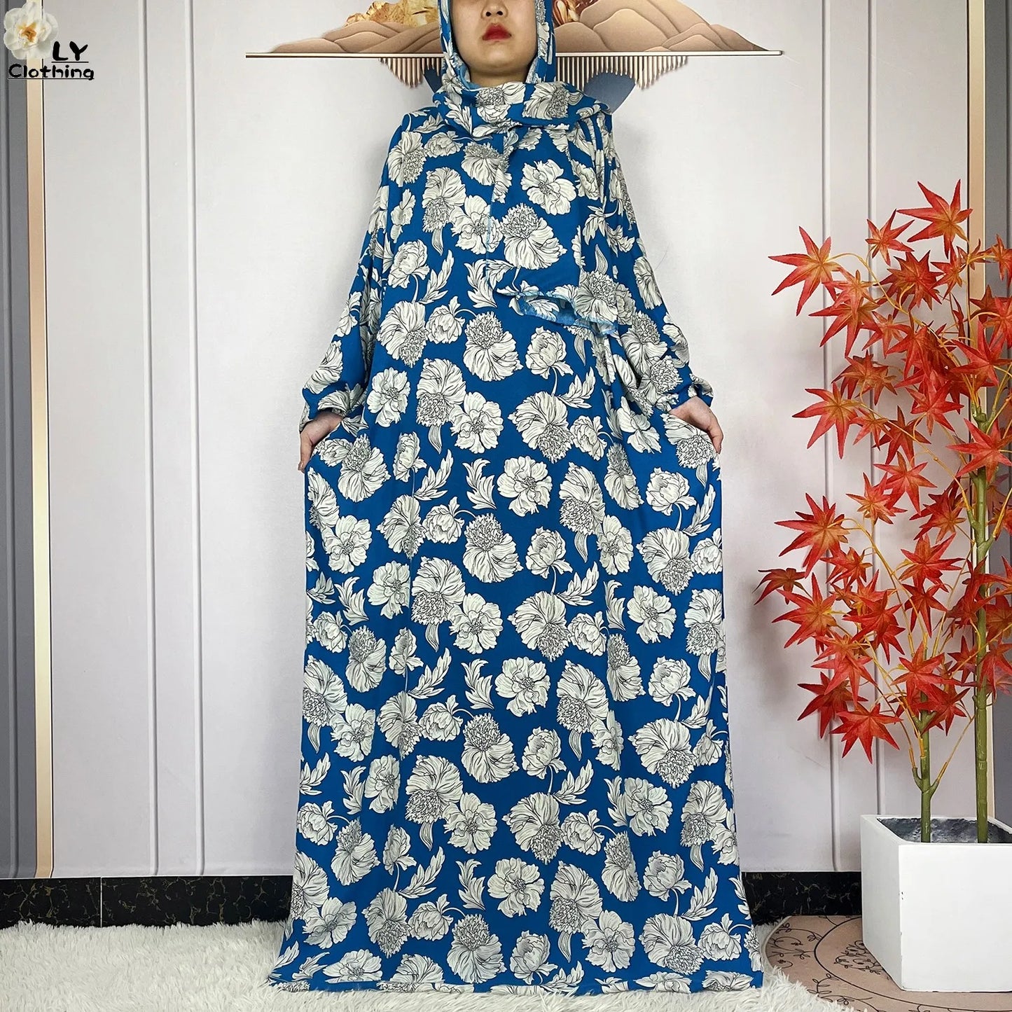 New Muslim Abayas Ramadan For Women Long Sleeves Dress Dubai Islam Loose Cotton Prayer Garment African Abaya Dress Connect Hijab