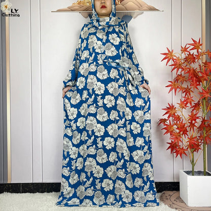 New Muslim Abayas Ramadan For Women Long Sleeves Dress Dubai Islam Loose Cotton Prayer Garment African Abaya Dress Connect Hijab