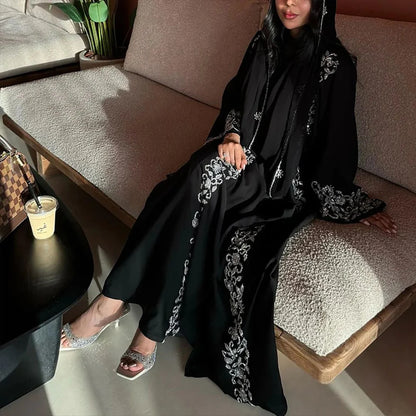Black pen Abaya Eid Gold Embroidery Design Long Sleeve Dubai Abaya Women Muslim Dress