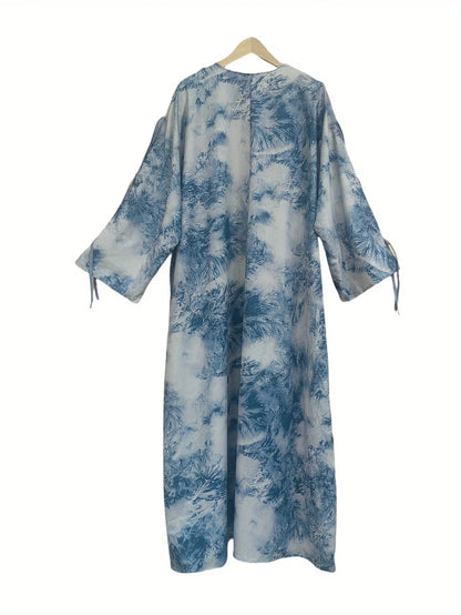 Middle Eastern Women cardigan Loose Tie Dye Abayas Casual Kaftan Arabian Maxi Dress Full Sleeve Open Front Jilbabs Without Hajib