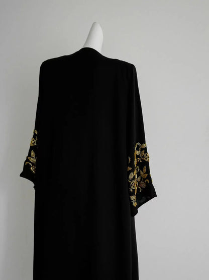 Luxury Abaya Embroidered Sequin Evening Abaya Long Sleeve Modest Abaya Middle Eastern Black Gown Hijab Friendly Party Wear