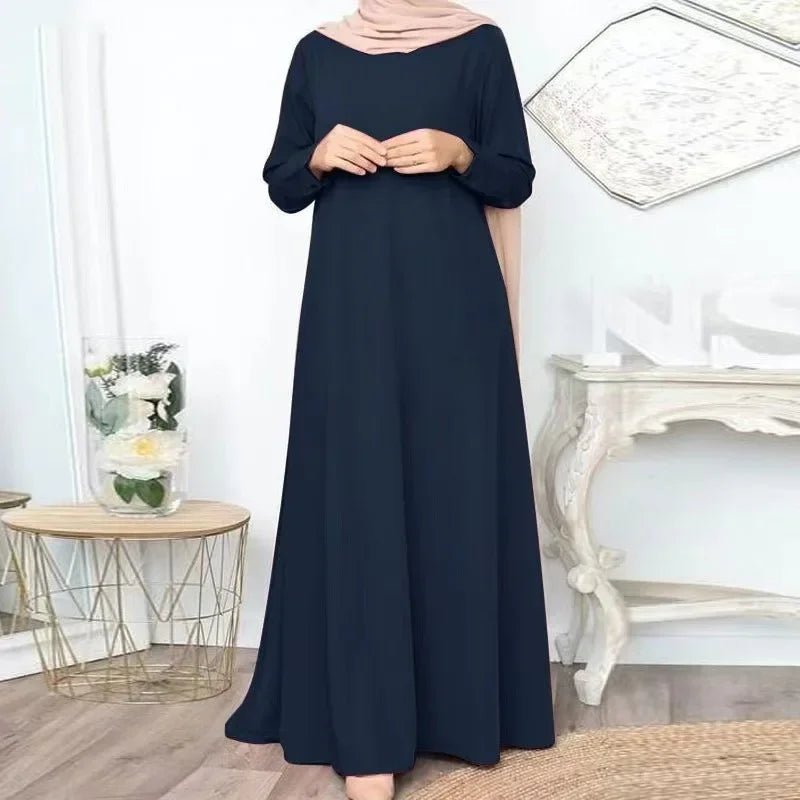 Solid Loose Abaya For Women Casual Elegant Long Sleeve Long Dress Simple Muslim Dress Women Modest Islamic Clothing EID Ramadan