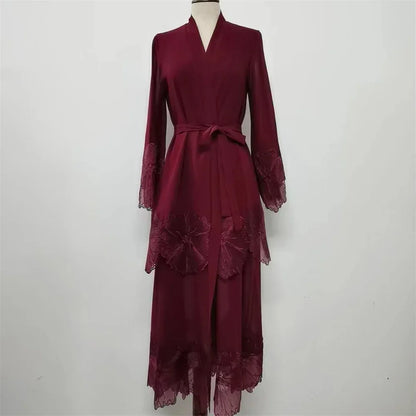 Maxi Dre Kimono Cardigan Flower Abaya Dubai Turkey Kaftan Islamic Clothing Arab Robe Gown
