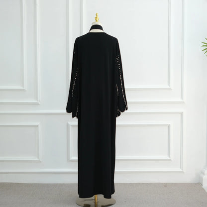 Eid Open Abaya Dubai Elegant Hand-sewn Beads Muslim Party Dress Abayas for Women Jalabiya Kaftan Robe Ramadan Islamic Clothing
