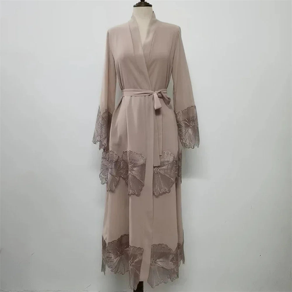 Maxi Dre Kimono Cardigan Flower Abaya Dubai Turkey Kaftan Islamic Clothing Arab Robe Gown