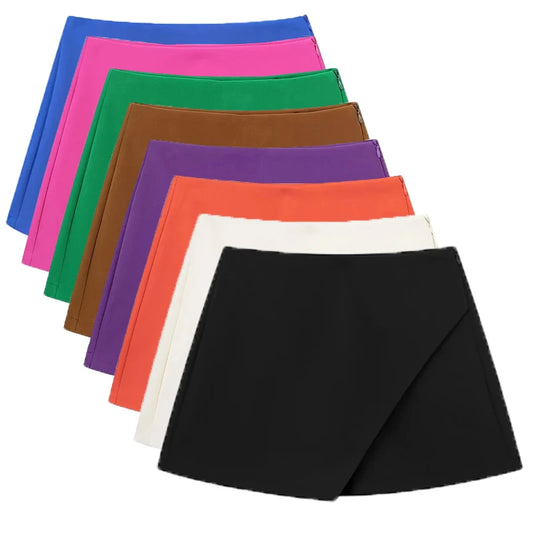 Willshela Women Fashion Solid Asymmetrical Side Zipper Skirts Shorts Vintage High Waist Female Chic Lady Shorts