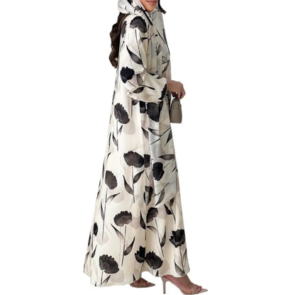 European Printed Abaya Suit Long Sleeved Robe and Headscarf Suitable for Muslim Women's Casual and Outdoor Activities Clothing