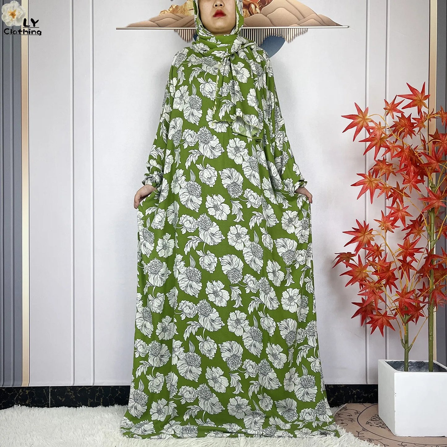 New Muslim Abayas Ramadan For Women Long Sleeves Dress Dubai Islam Loose Cotton Prayer Garment African Abaya Dress Connect Hijab