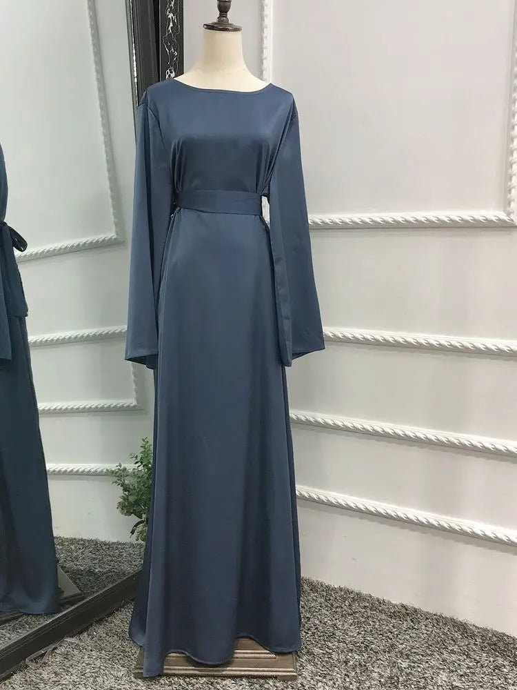 Fashion Sliky Djellaba Muslim Dress Dubai Full Length Flare Sleeved Soft Abaya Dubai Turkey Muslim Islam Robe WY921