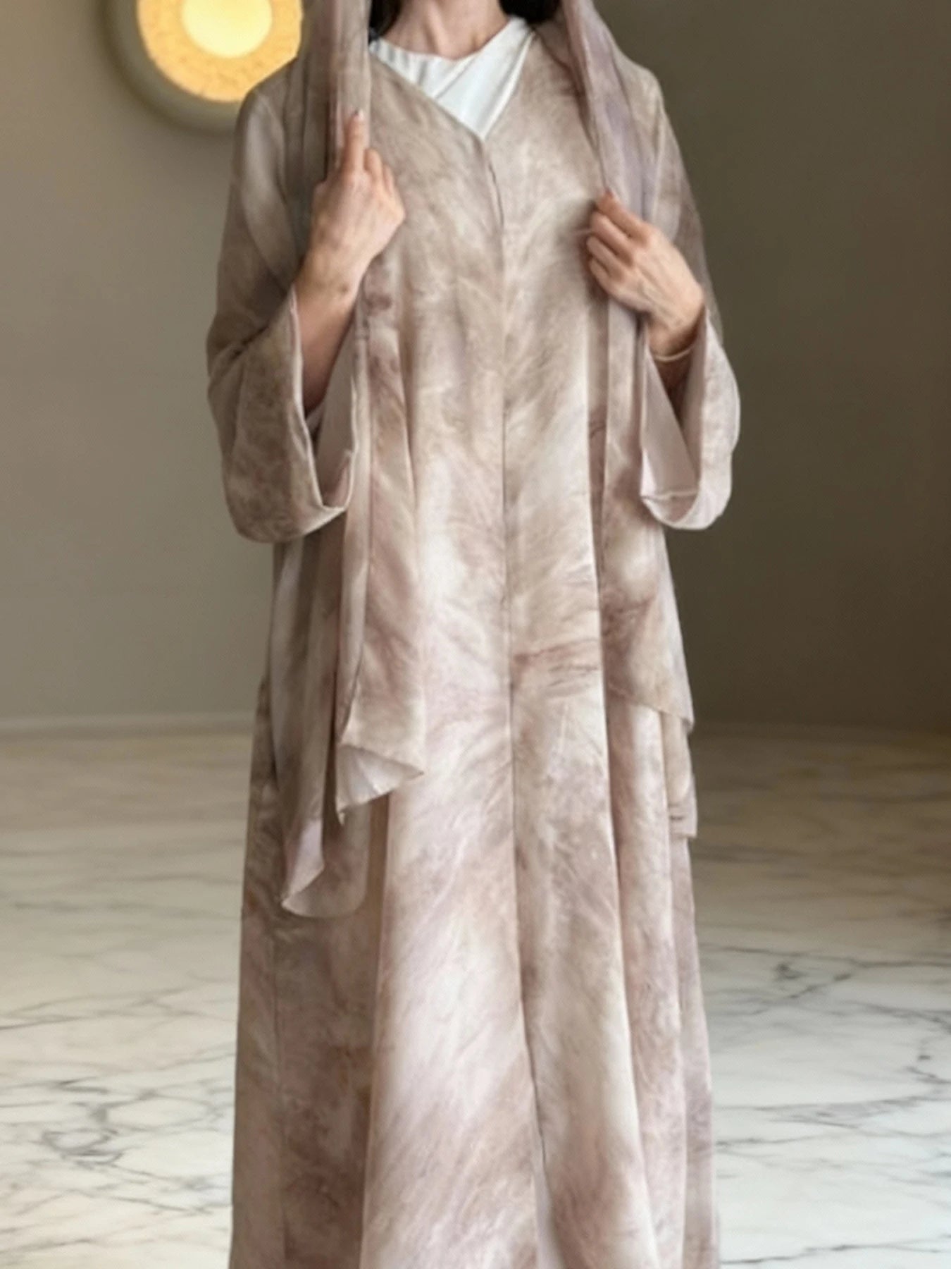 No headscarf; women's fashion Middle East Muslim tie-dye print spring and summer leisure long-sleeved coat robe elegant dress