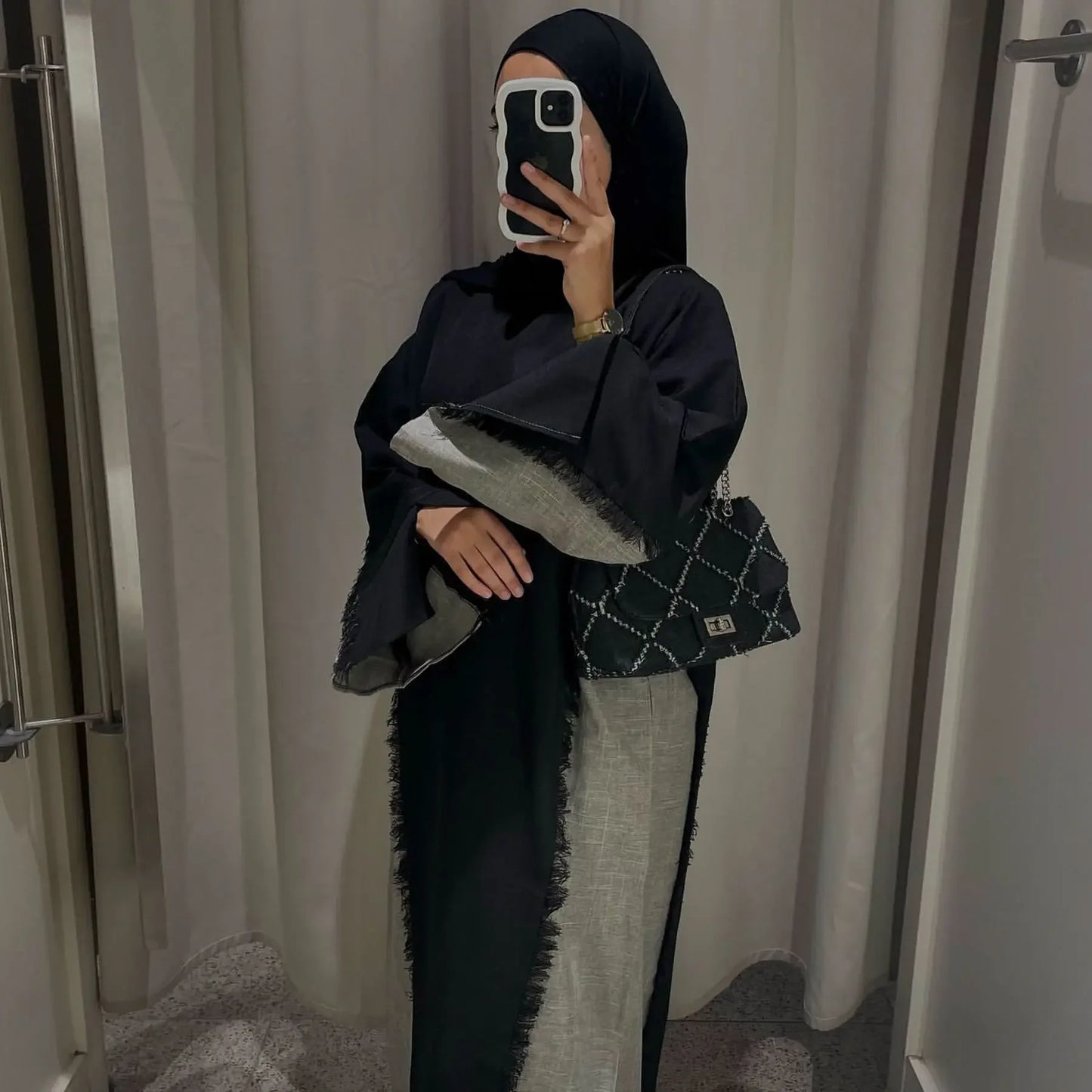 Open Abaya Kimono Luxury Two Tone Frayed Muslim Hijab Dress Abayas for Women Dubai 2025 Ramadan Turkish Islamic Clothing Kaftan