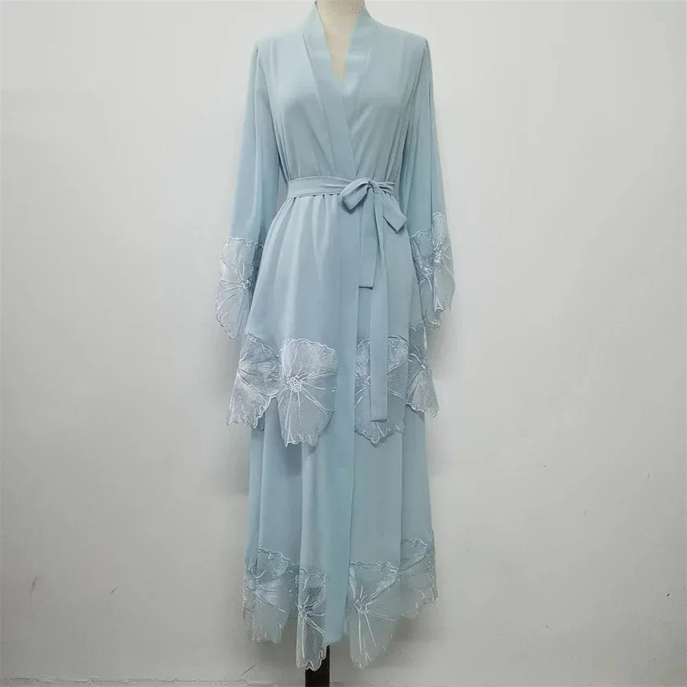 Maxi Dre Kimono Cardigan Flower Abaya Dubai Turkey Kaftan Islamic Clothing Arab Robe Gown