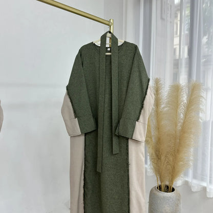 Open Abaya Kimono Luxury Two Tone Frayed Muslim Hijab Dress Abayas for Women Dubai 2025 Ramadan Turkish Islamic Clothing Kaftan