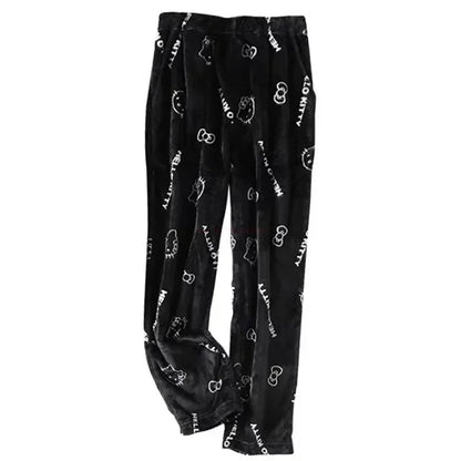 Christmas Sanrio Hello Kitty Pajamas Halloween Flannel Fashion Trouserswomen Kawaii Woolen Anime Cartoon Casual Home Pant Autumn