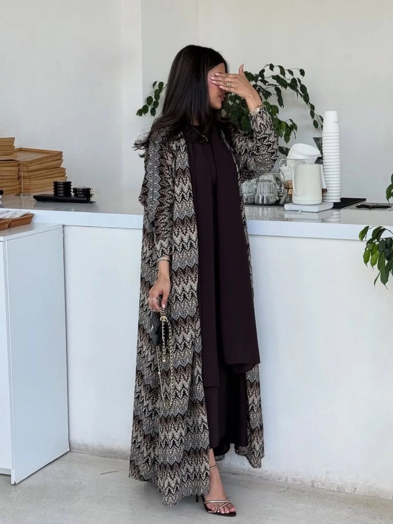 Middle Eastern Muslim Women Abayas Islamic Kaftans Vintage Maxi Dresses Full Sleeve Loose Jilbabs Open Front Abaya+Hajib 2pcs
