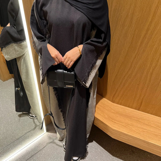 Open Abaya Kimono Luxury Two Tone Frayed Muslim Hijab Dress Abayas for Women Dubai 2025 Ramadan Turkish Islamic Clothing Kaftan