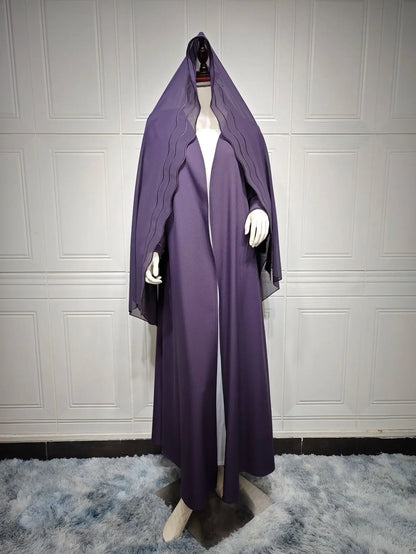 2025 New Abaya Under Dress Kaftan Solid Ramadan Muslim Sets Exquisite Embroidery Embroidery Coat with Headband Islamic Clothing