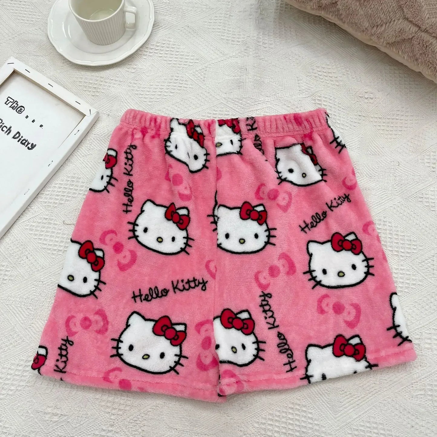 Christmas Sanrio Hello Kitty Pajamas Halloween Flannel Fashion Trouserswomen Kawaii Woolen Anime Cartoon Casual Home Pant Autumn