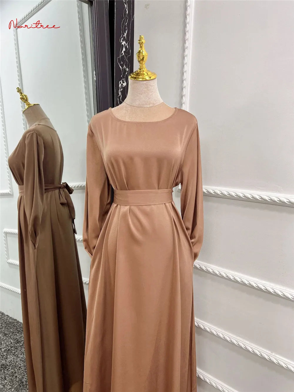 Fashion Sliky Djellaba Muslim Dress Dubai Full Length Flare Sleeved Soft Abaya Dubai Turkey Muslim Islam Robe WY921
