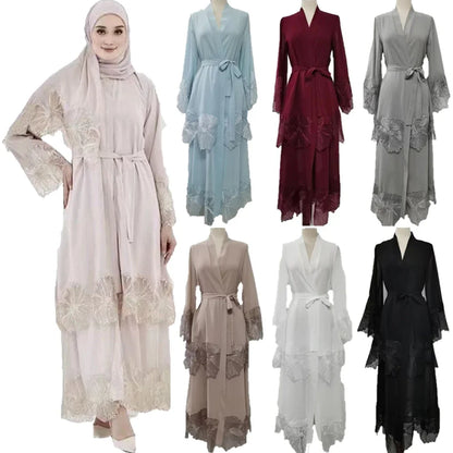Maxi Dre Kimono Cardigan Flower Abaya Dubai Turkey Kaftan Islamic Clothing Arab Robe Gown