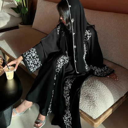 Black pen Abaya Eid Gold Embroidery Design Long Sleeve Dubai Abaya Women Muslim Dress
