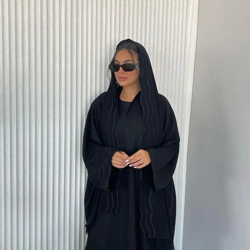 2025 New Abaya Under Dress Kaftan Solid Ramadan Muslim Sets Exquisite Embroidery Embroidery Coat with Headband Islamic Clothing