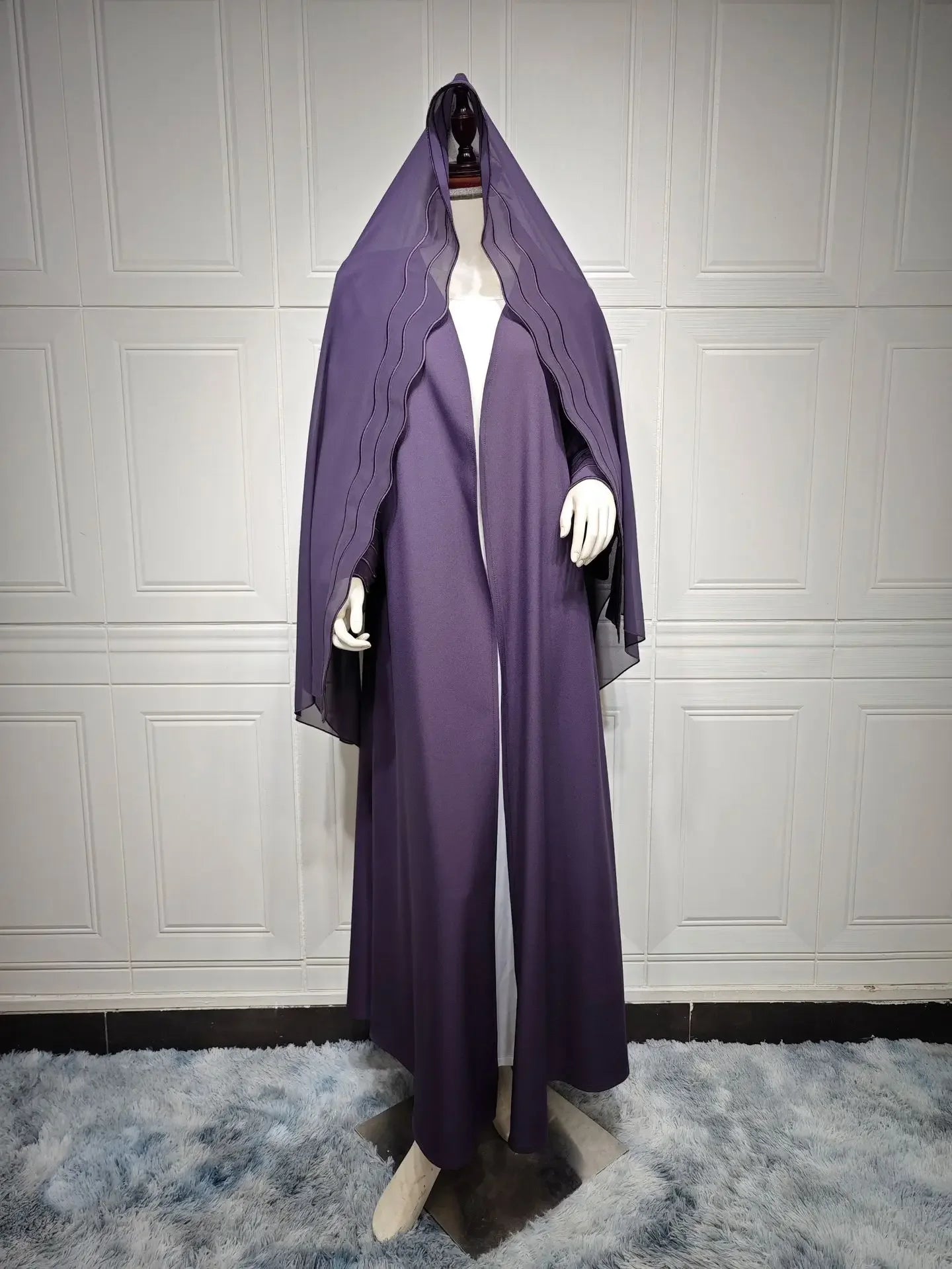 2025 New Abaya Under Dress Kaftan Solid Ramadan Muslim Sets Exquisite Embroidery Embroidery Coat with Headband Islamic Clothing