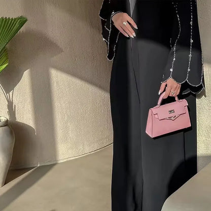 Eid Open Abaya Dubai Elegant Hand-sewn Beads Muslim Party Dress Abayas for Women Jalabiya Kaftan Robe Ramadan Islamic Clothing